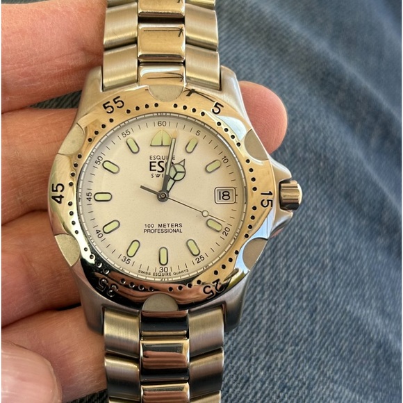 VINTAGE ESQUIRE ESQ MEN’S WATCH ALL SILVER - Picture 7 of 8